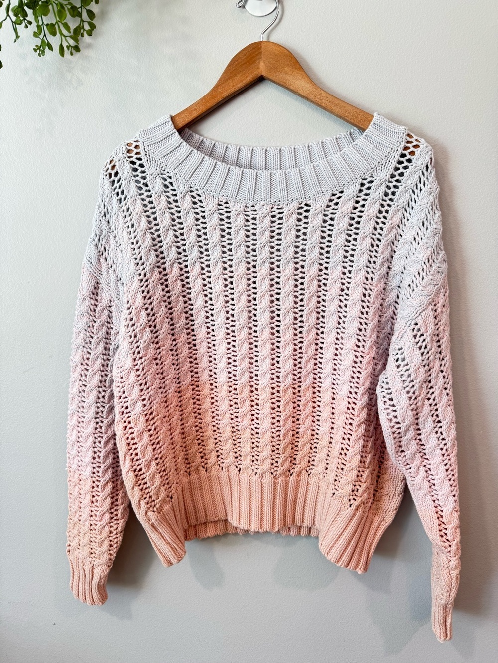 Line The Label Women's Gradient Pink Open-Knit Crewneck Sweater Sz M